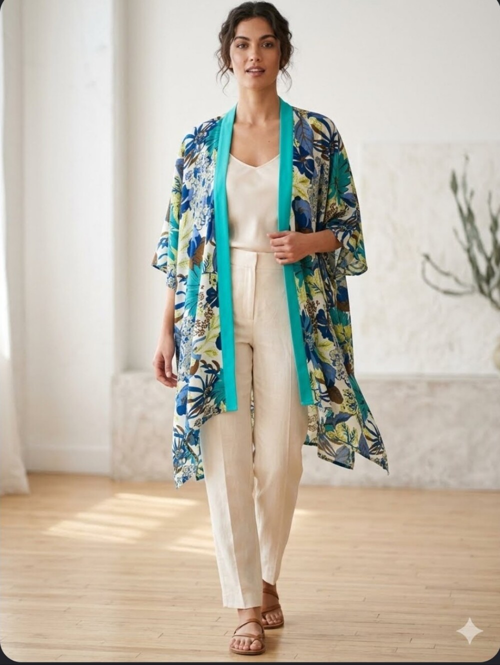 Do Everything In Love Women's Tropical Print Open Front Kimono Cardigan Beach - Picture 1 of 13
